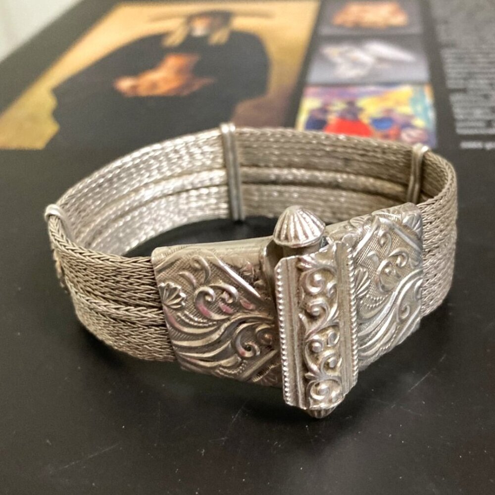 COPY - Midcentury traditional woven silver bracelet from South India
